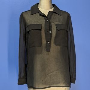 Gap Sheer Black LS Blouse